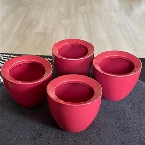 Elegant Set of 4 Brick Red Glazed Plant Pots